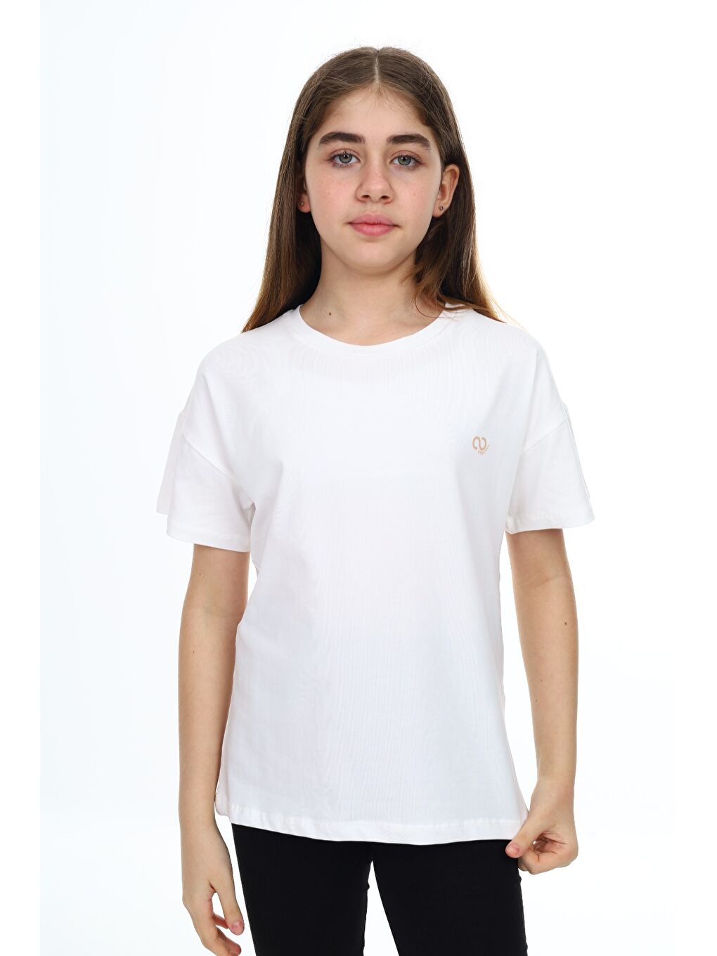 Ekru Kız Çocuk Baskılı Bisiklet Yaka Kısa Kollu Tişört-3