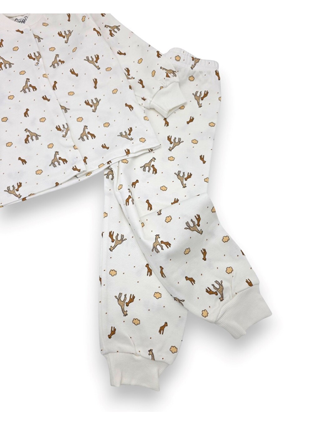 Ekru Zebra Baskılı Çıtçıtlı 6-9-12-18-24 Ay %100 Pamuk Pijama Takım-6