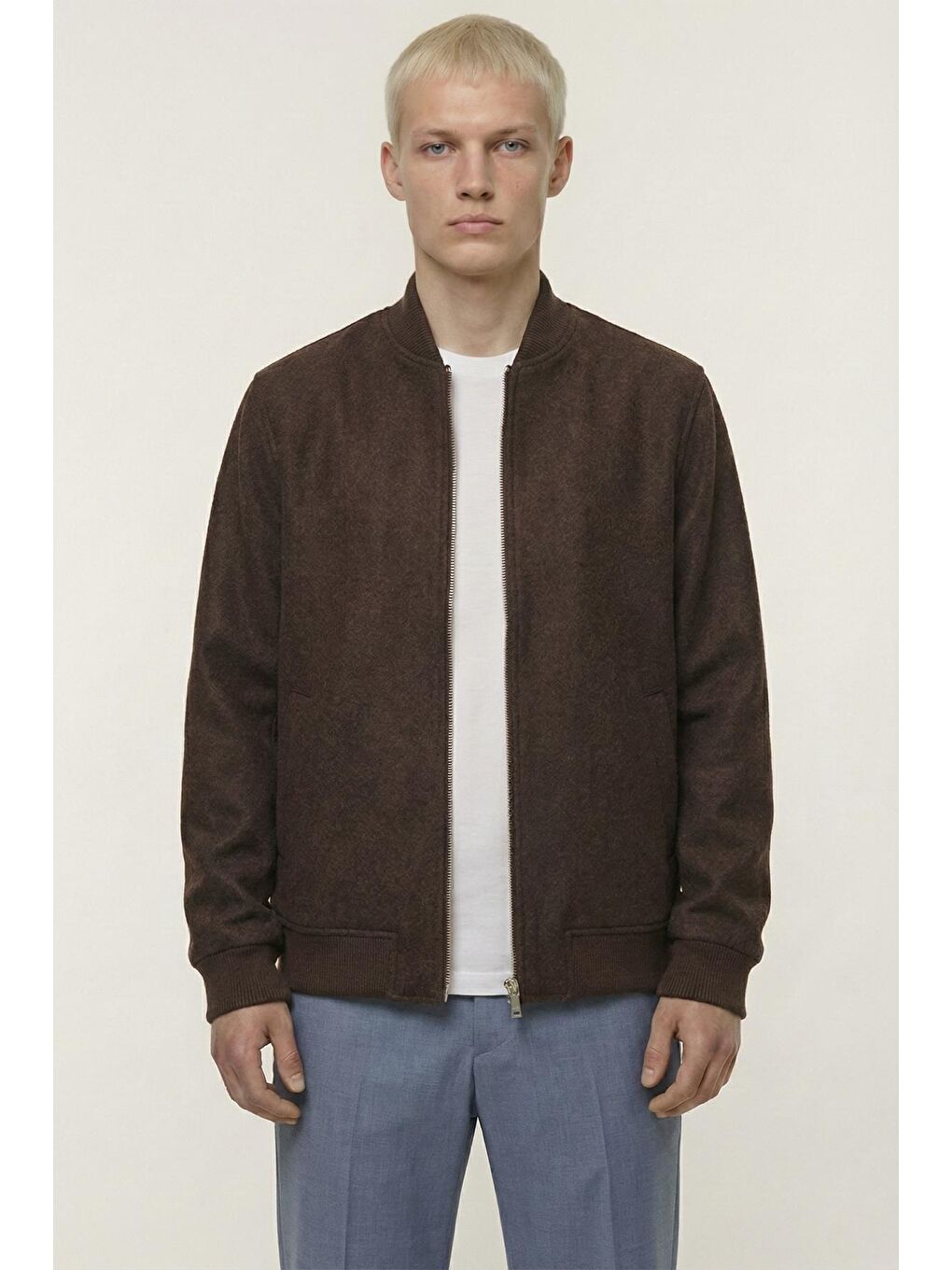 Kahverengi Giotelli Kahve Regular Fit Yünlü Bomber Yaka Kaşe Erkek Mont