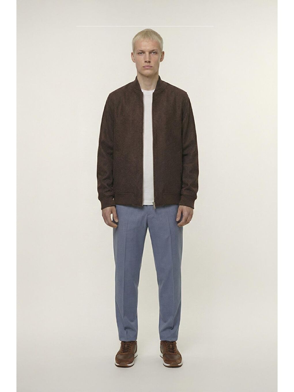Kahverengi Giotelli Kahve Regular Fit Yünlü Bomber Yaka Kaşe Erkek Mont-1