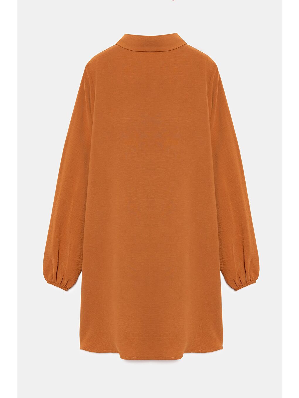 Kahverengi Açık Kahve Kadın Gömlek Yaka Ahşap Düğmeli Kolağzı Lastikli Aerobin Dokuma Tunik - Regular Fit-4