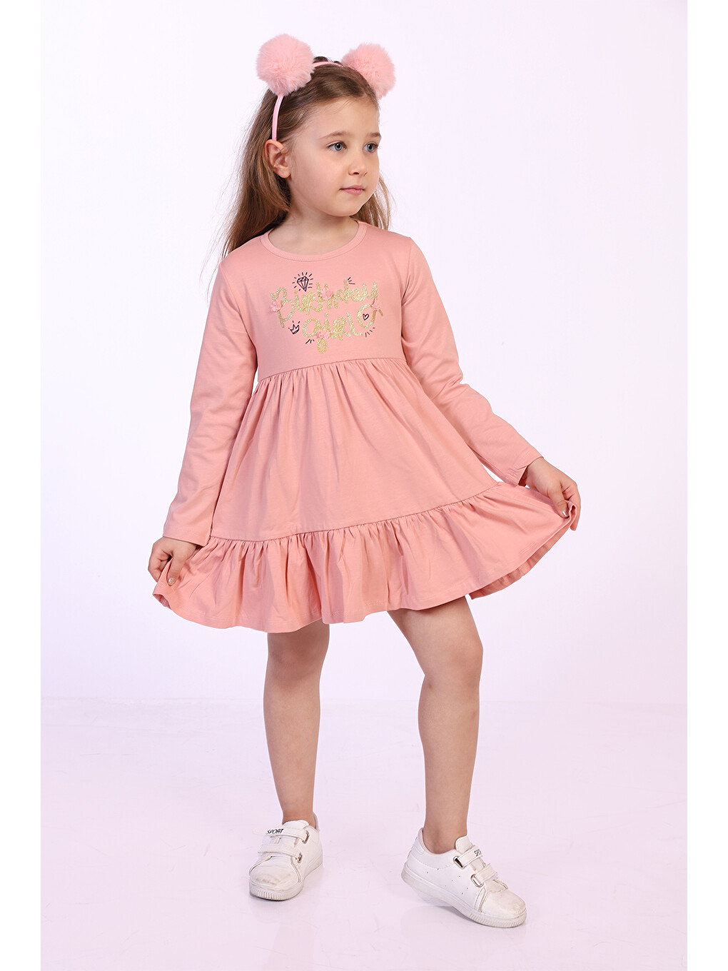 Pembe Kız Çocuk Birthday Girl Baskılı Elbise-2