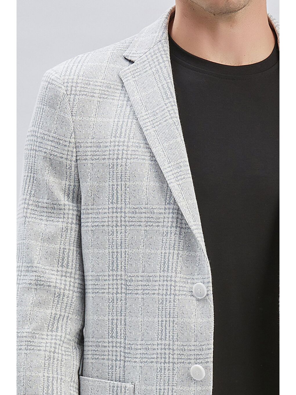 Gri Mono Yaka Ekose Desen 2 Düğmeli 6 Drop Slim Fit Ceket 1002240158-4