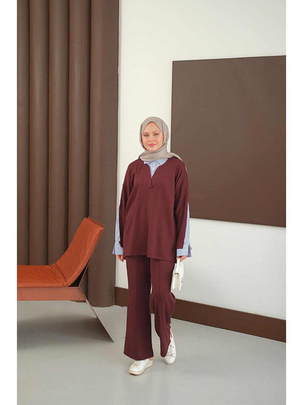 Kadın Gömlek Detay Takım Bordo-4