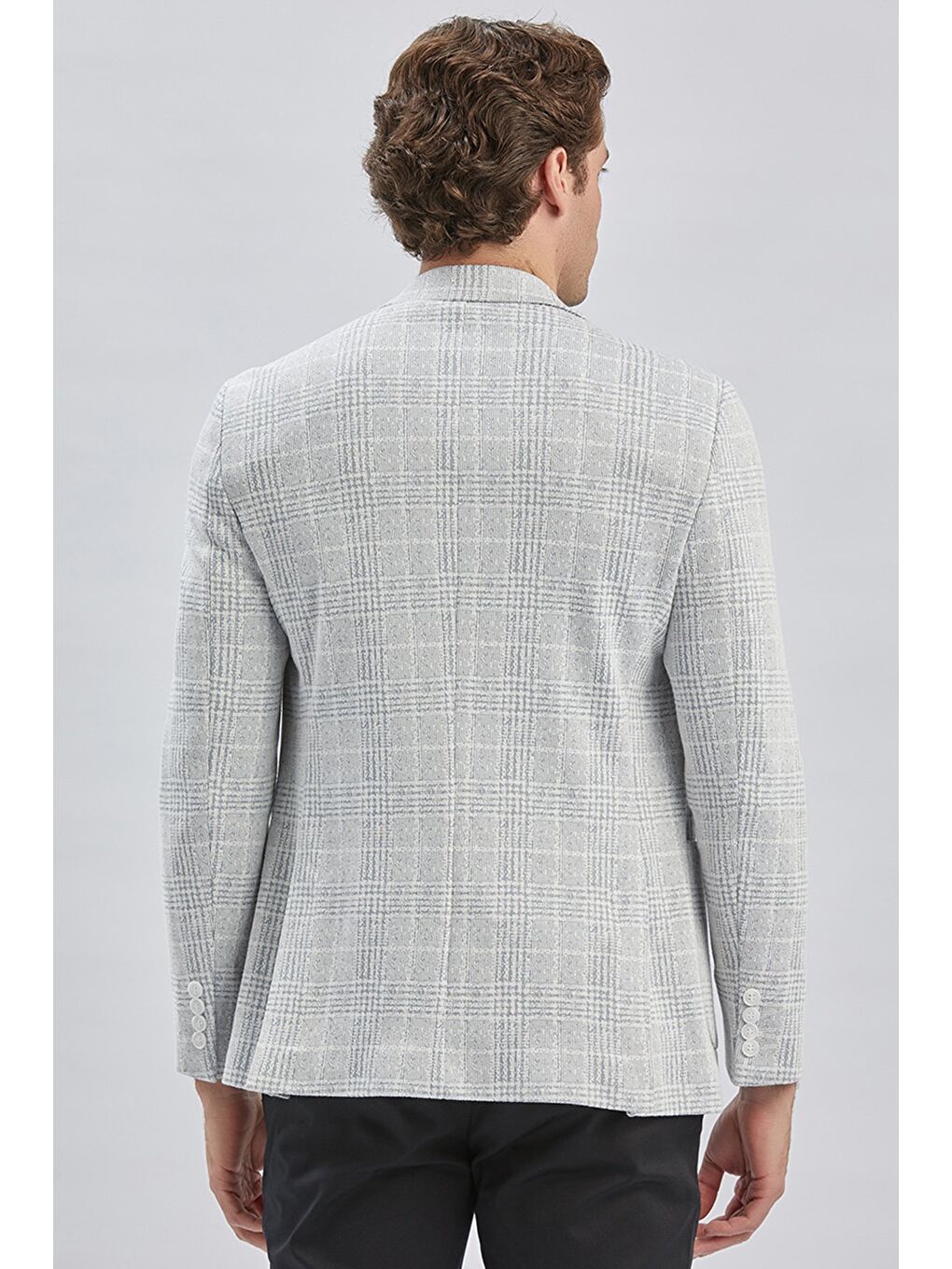 Gri Mono Yaka Ekose Desen 2 Düğmeli 6 Drop Slim Fit Ceket 1002240158-5