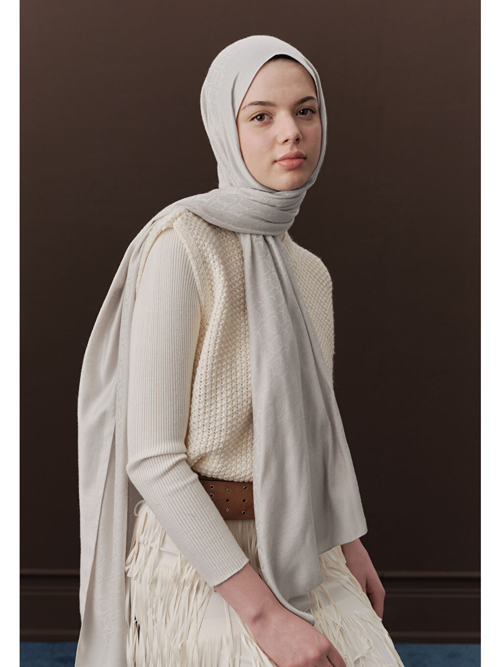 Gri Premıum Yünlü Düz Şal Gümüş-1