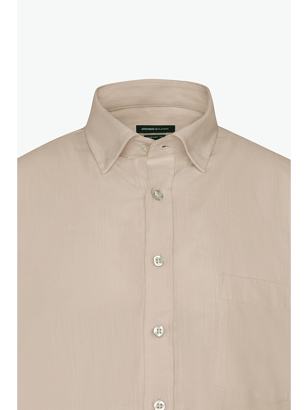 Erkek Koyu Bej Comfort Fit Gizli Düğmeli Yaka %100 Pamuk Gömlek-6