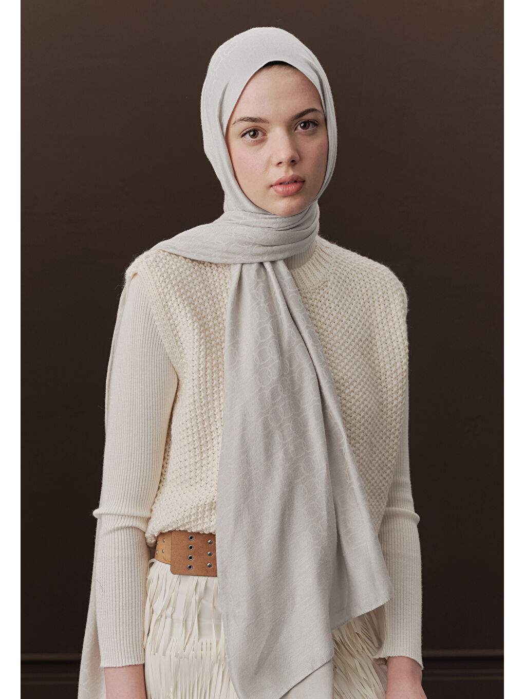 Gri Premıum Yünlü Düz Şal Gümüş-2