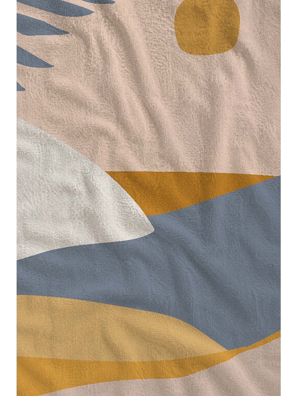 Bej Mavi Sarı Modern Soyut Yaprak Ve Geometrik 70x150 Cm Dijital Baskılı Plaj Ve Banyo Havlusu-1