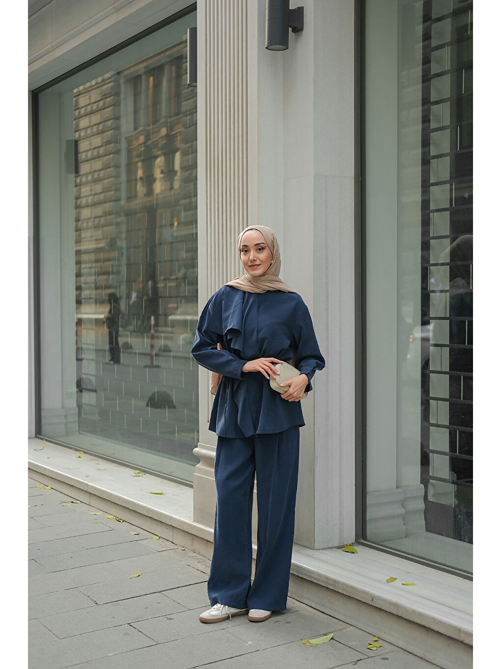 Kadın Ön Büzgülü İkili Takım Lacivert-4