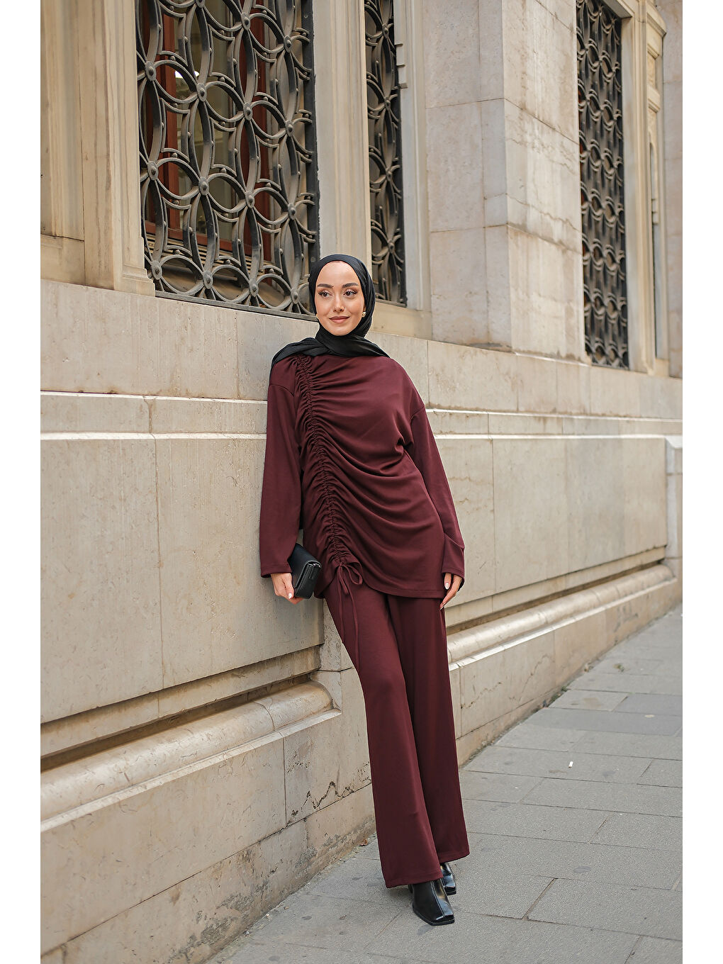 Kadın Lastik Detay İkili Takım Bordo-1