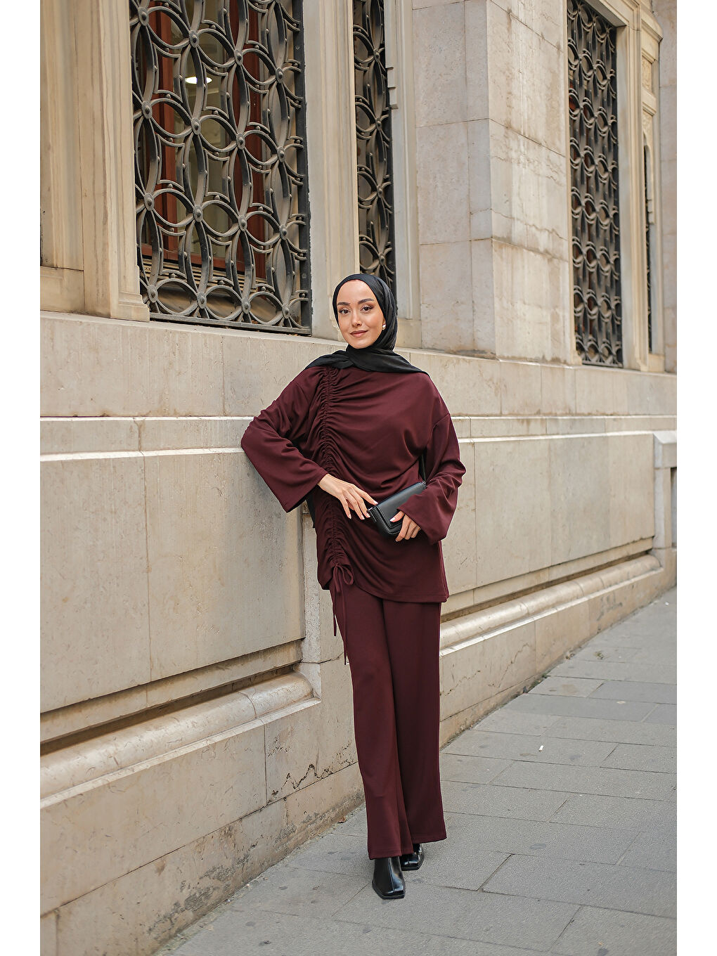 Kadın Lastik Detay İkili Takım Bordo-2