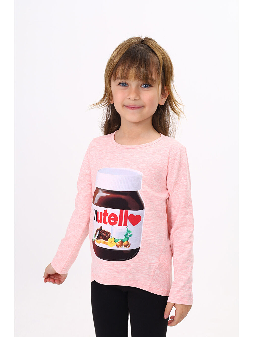 Pembe Kız Çocuk Nutella Baskılı T-Shirt