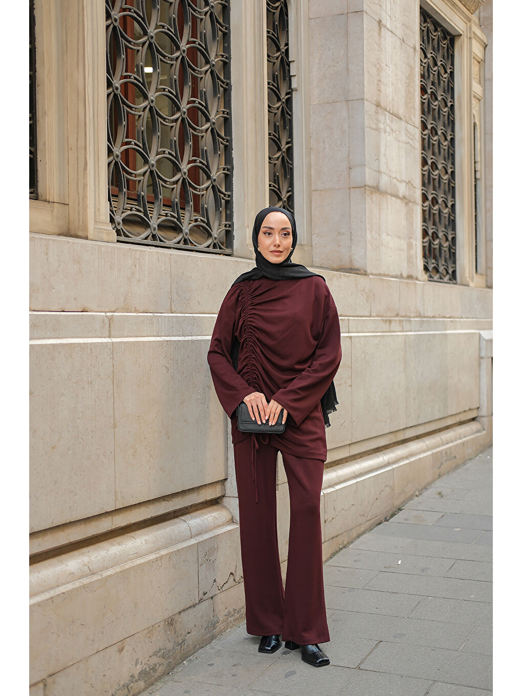 Kadın Lastik Detay İkili Takım Bordo-3