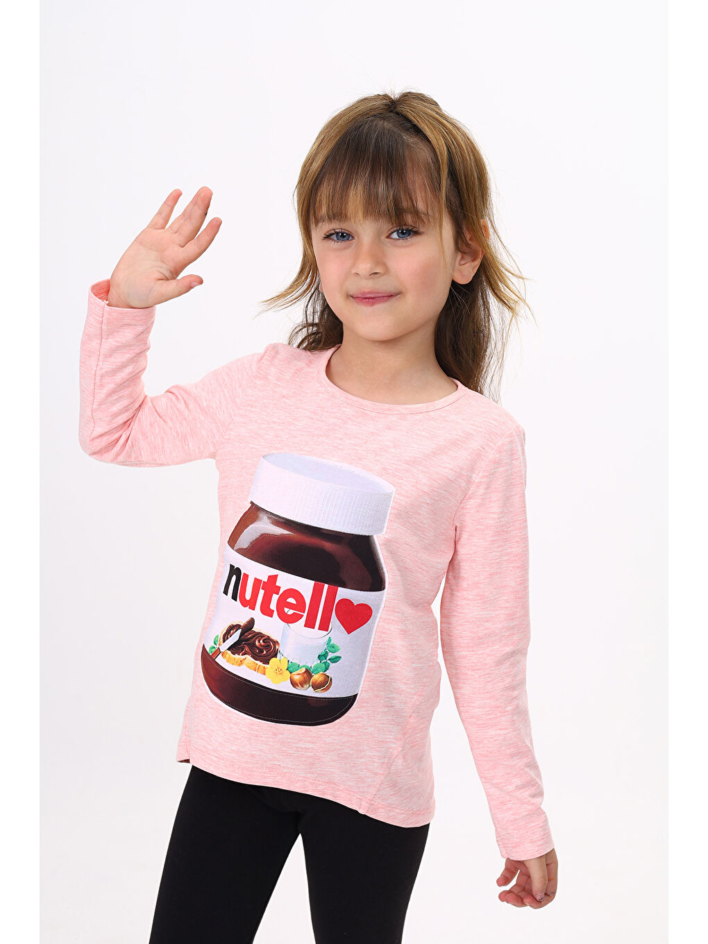 Pembe Kız Çocuk Nutella Baskılı T-Shirt-1