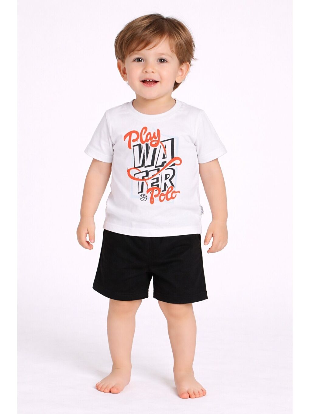 Beyaz Play Polo Yazı Baskılı 2'li Tişört Alt Üst Takım