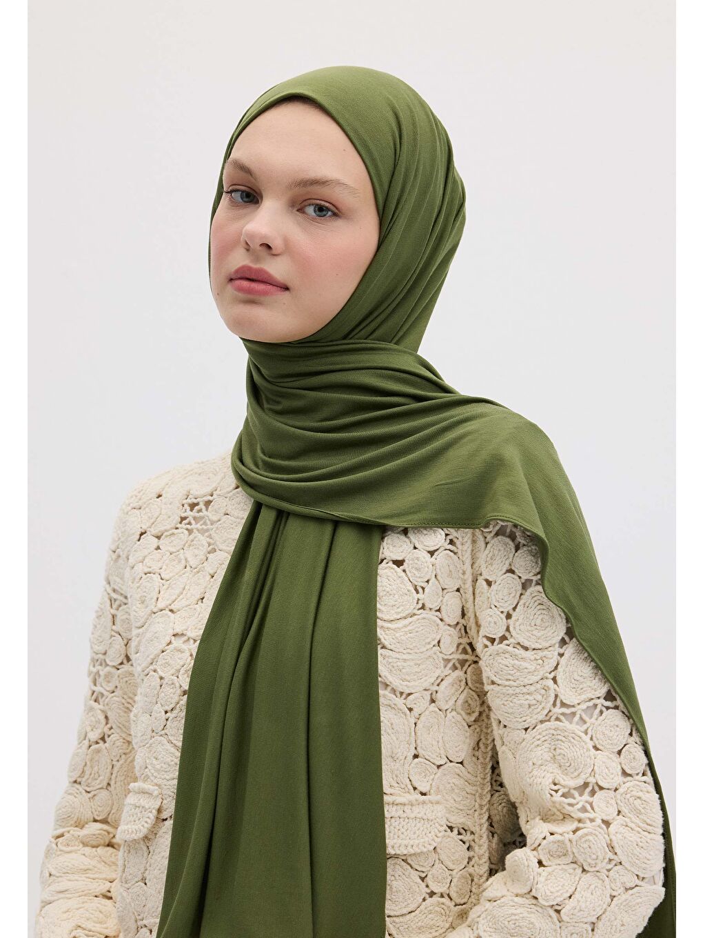 Yeşil Bambu Penye Şal Yaprak-1