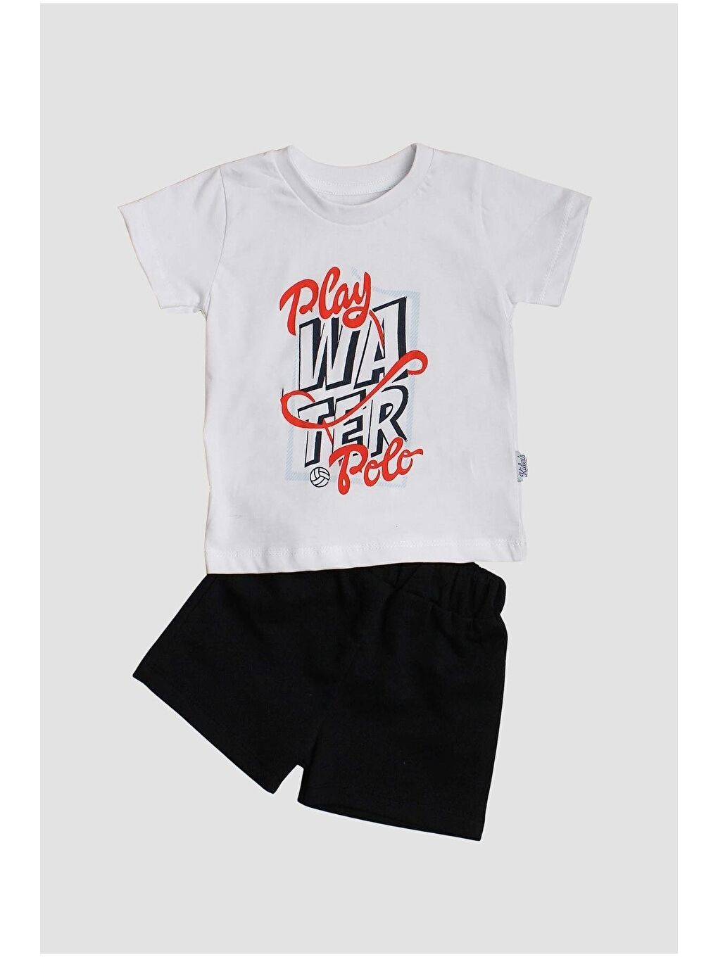 Beyaz Play Polo Yazı Baskılı 2'li Tişört Alt Üst Takım-1