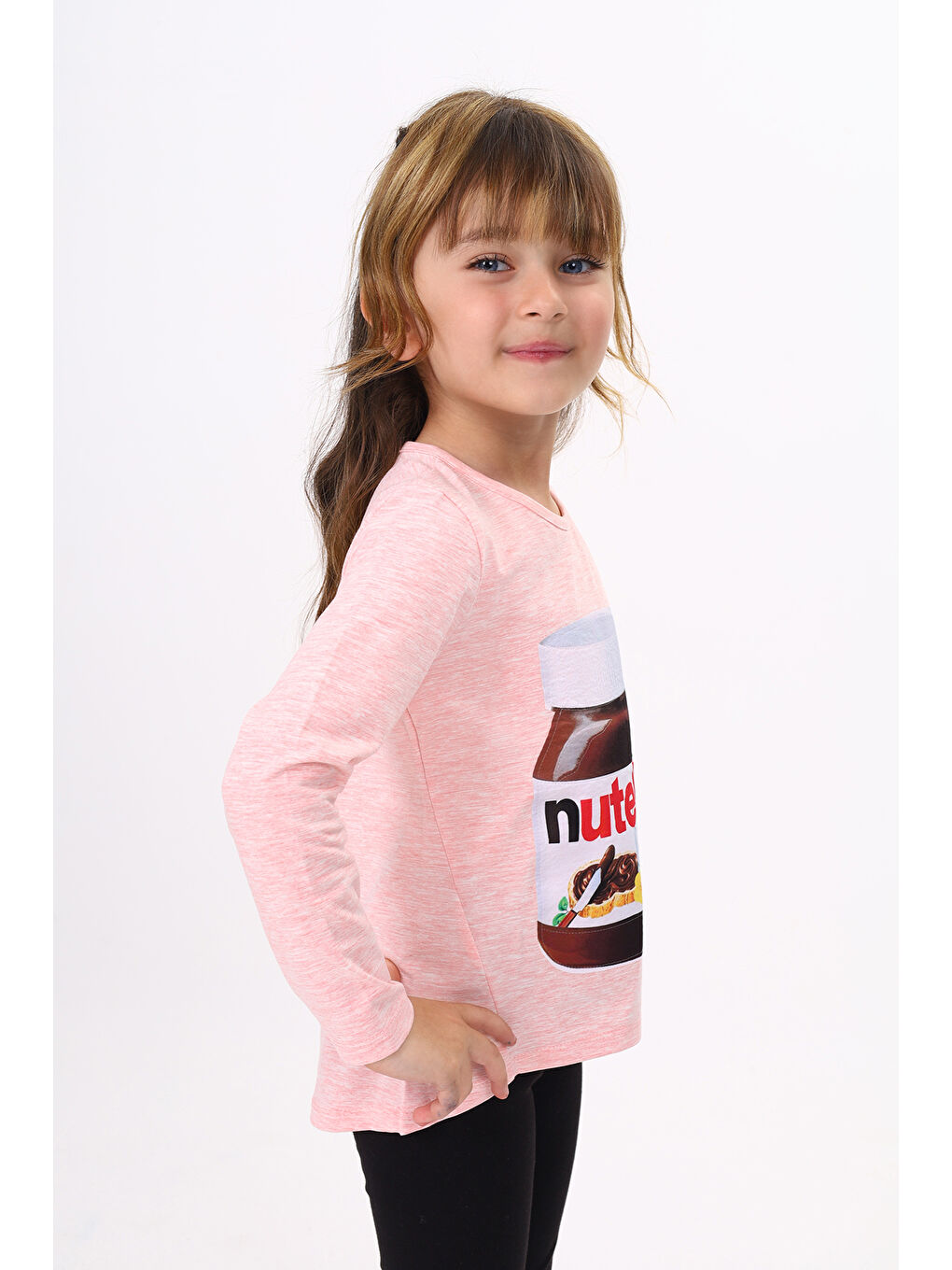 Pembe Kız Çocuk Nutella Baskılı T-Shirt-2