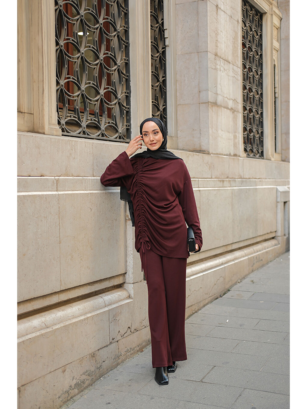 Kadın Lastik Detay İkili Takım Bordo-4