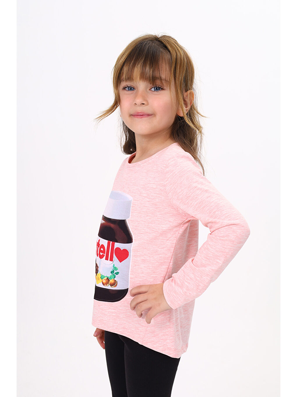 Pembe Kız Çocuk Nutella Baskılı T-Shirt-3