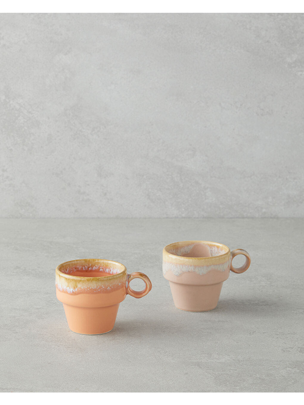 Pembe Arlena Seramik 2'li Kahve Fincan Takımı 105 ml Açık Turuncu-Pudra