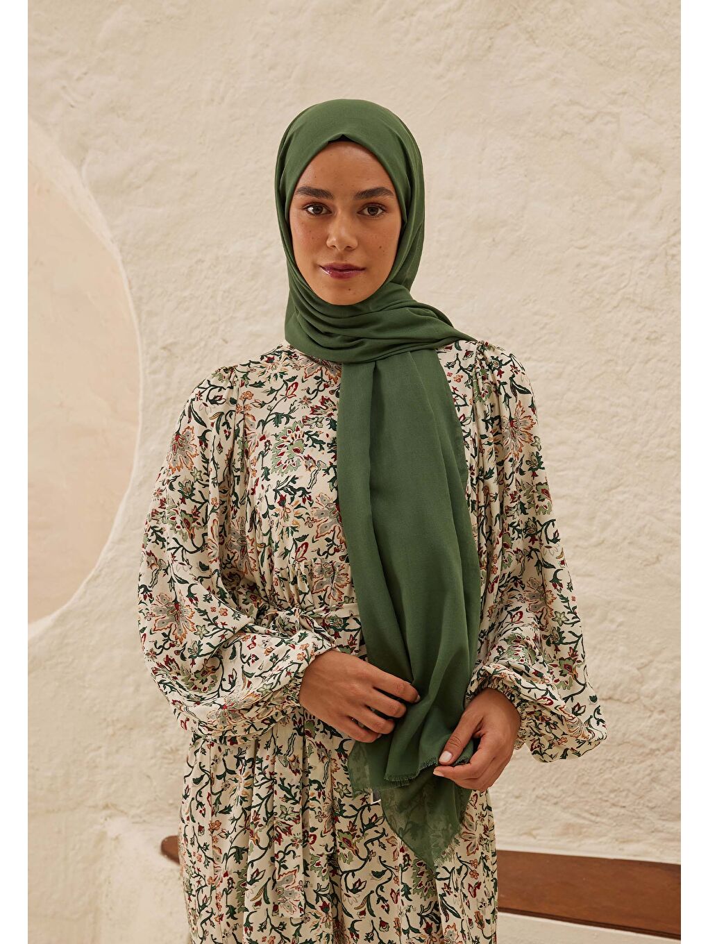 İnce Pamuk Vual Şal Koyu Yeşil-1