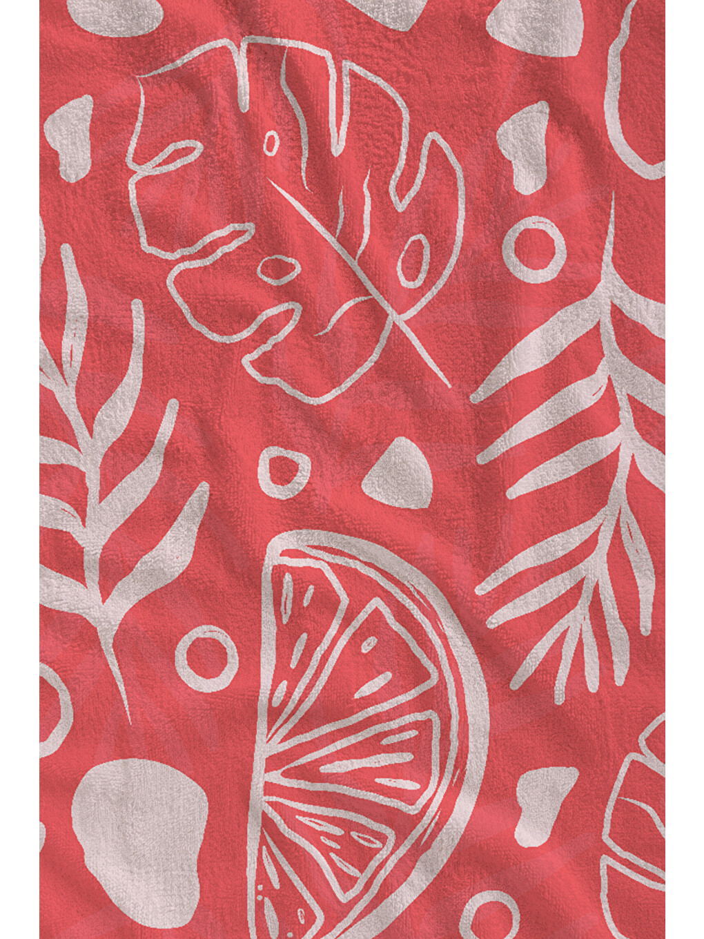 Mercan Kırmızısı Deniz Ürünleri Çizim Desenli 70x150 Cm Dijital Baskılı Plaj Ve Banyo Havlusu-1
