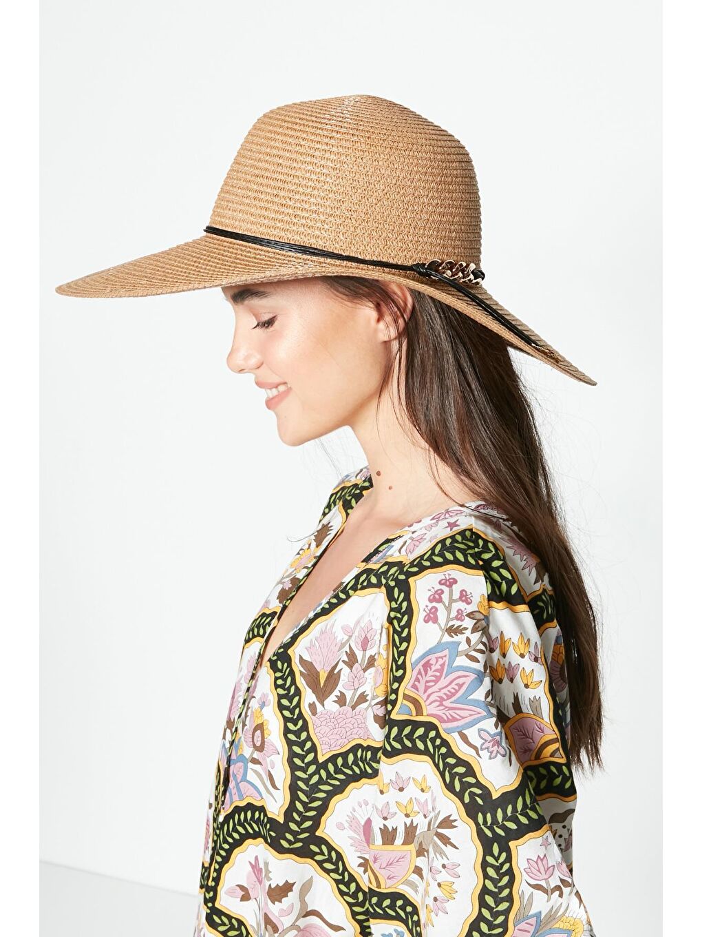 Pembe Hasır Plaj Şapkası Y23730-06 Şeftali-1