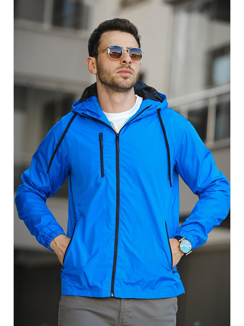 Mavi Zora Slim Fit Su İtici Kapüşonlu Mevsimlik Mont