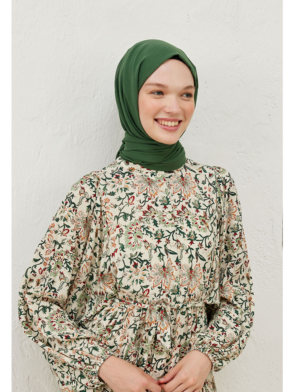 İnce Pamuk Vual Şal Koyu Yeşil-4