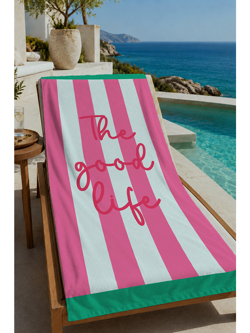 Milbay Grup Pembe Yeşil Dikey Çizgili Be Cool Yazılı 70x150 Cm Dijital Plaj Ve Banyo Havlusu-2422