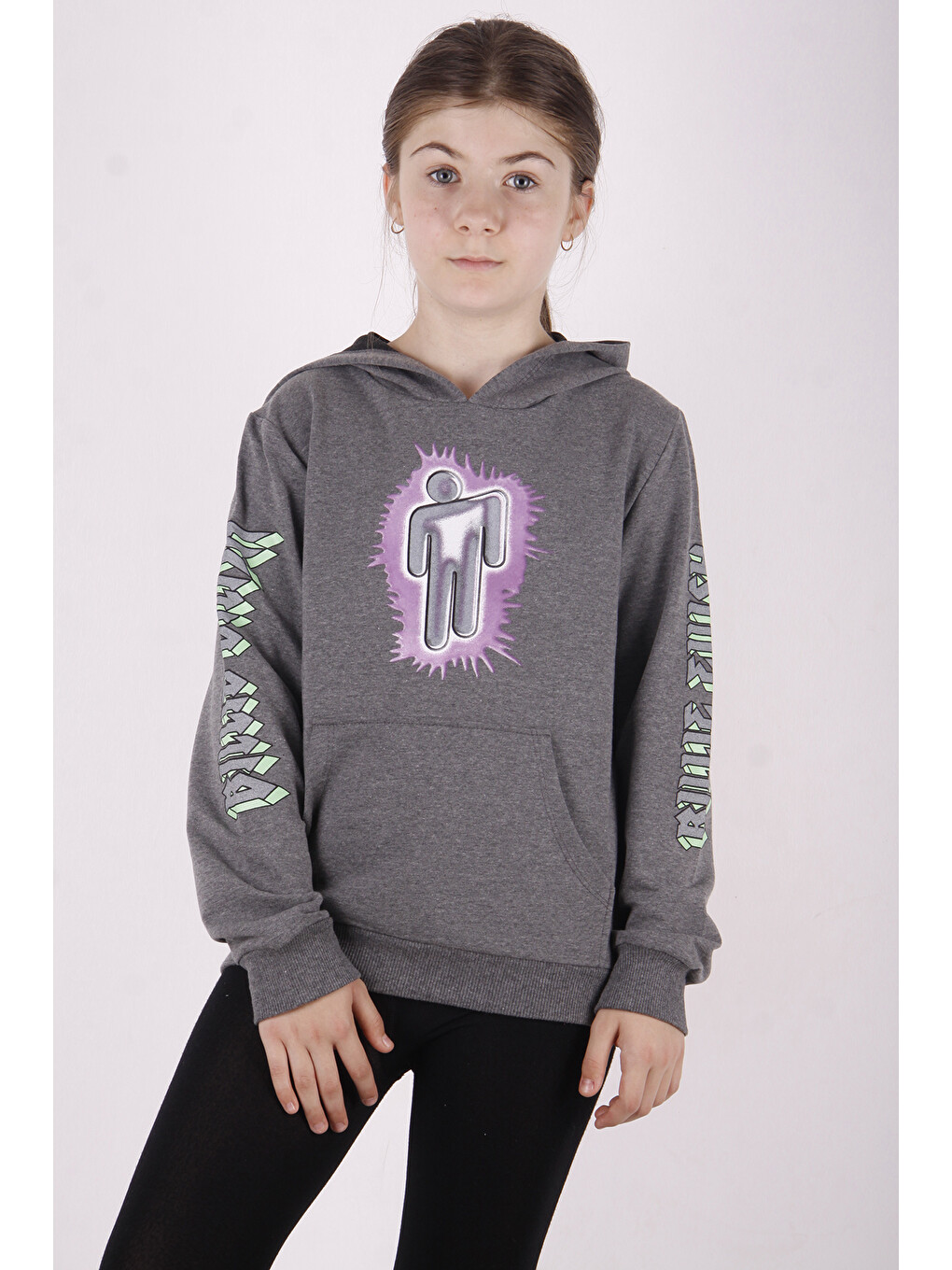 Antrasit Kız Çocuk Billie Eilish Baskılı Sweatshirt