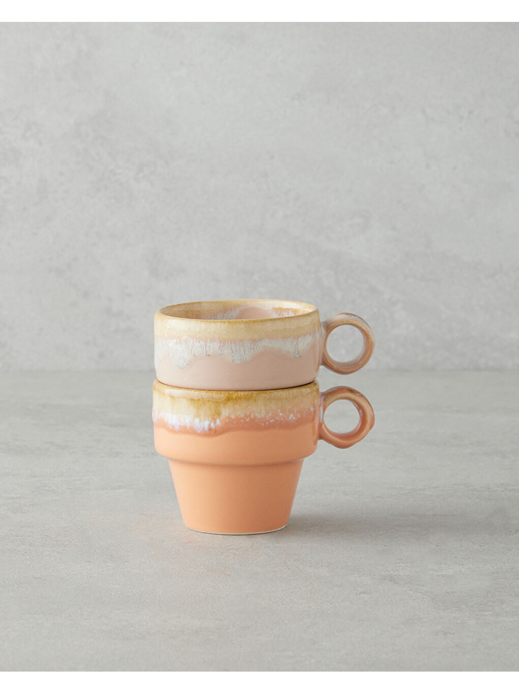 Pembe Arlena Seramik 2'li Kahve Fincan Takımı 105 ml Açık Turuncu-Pudra-1