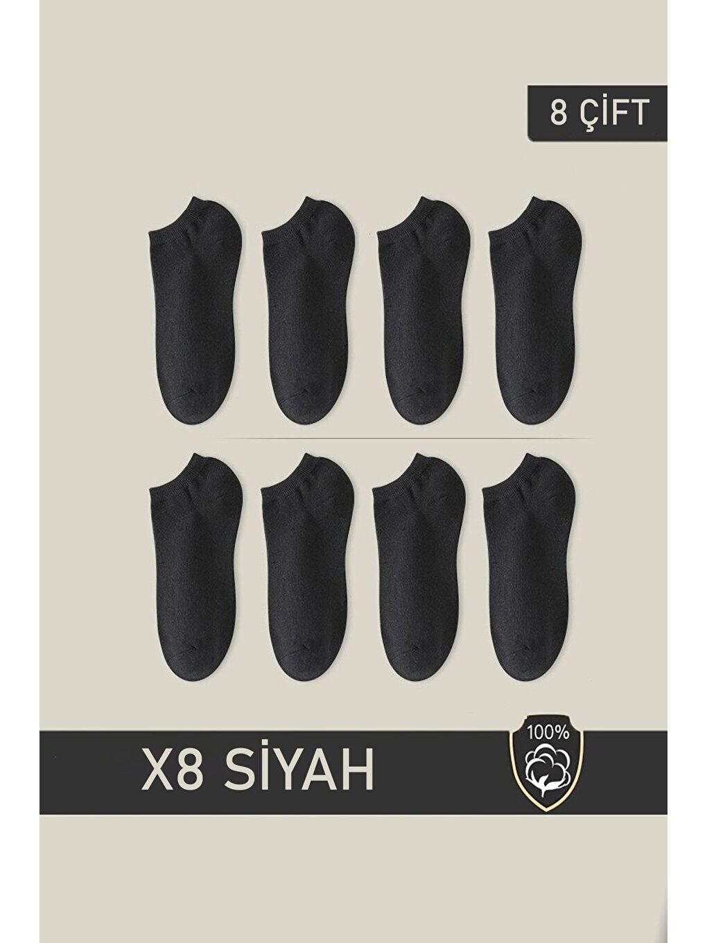 Unisex Patik Çorap 8 Çift Siyah (8 ÇİFT)