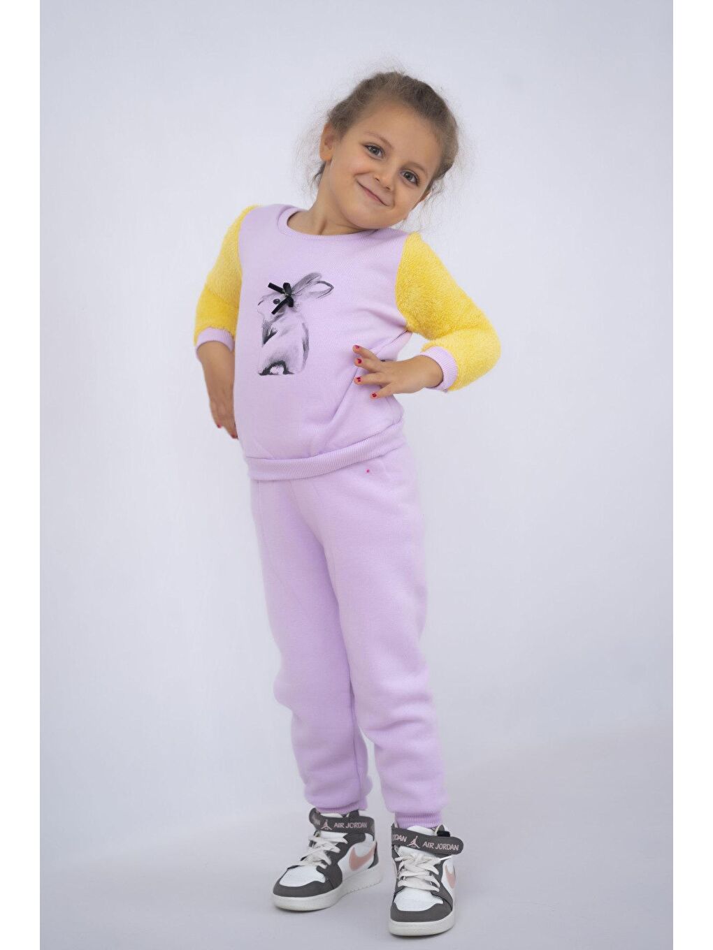 Mor Kız Çocuk Baskılı 3 İplik Şardonlu Kalın Kumaş Basic Eşofman Takımı-2