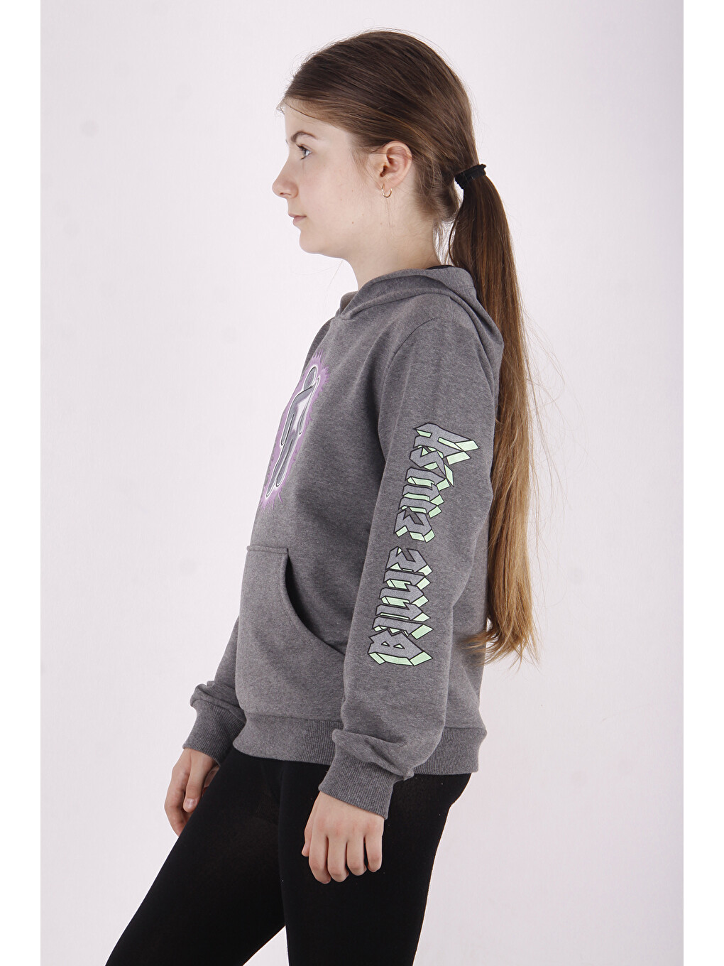Antrasit Kız Çocuk Billie Eilish Baskılı Sweatshirt-1