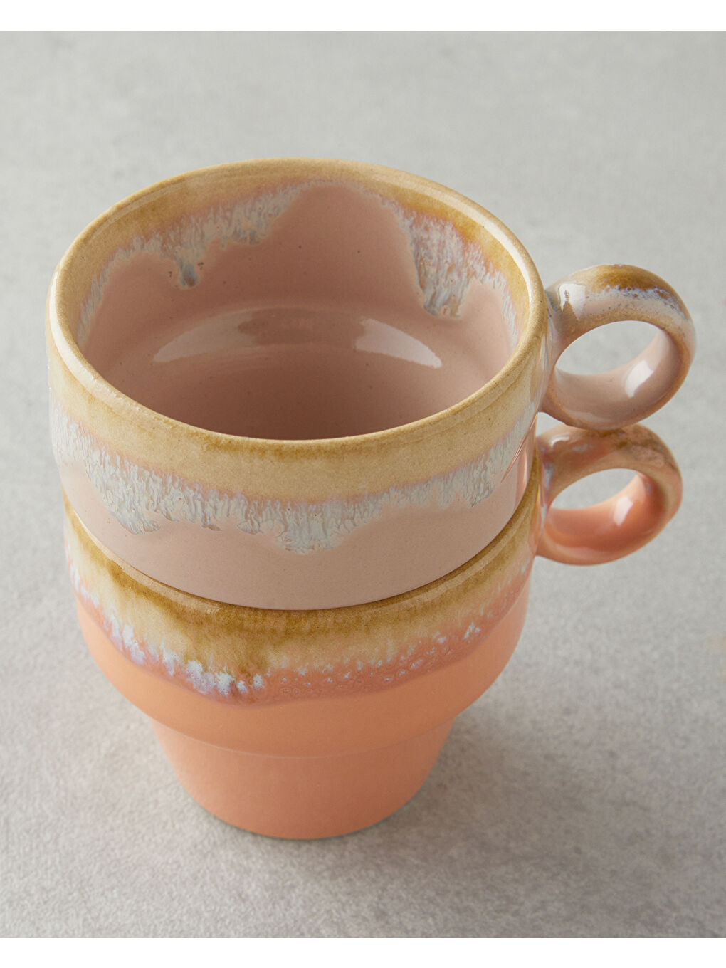 Pembe Arlena Seramik 2'li Kahve Fincan Takımı 105 ml Açık Turuncu-Pudra-2
