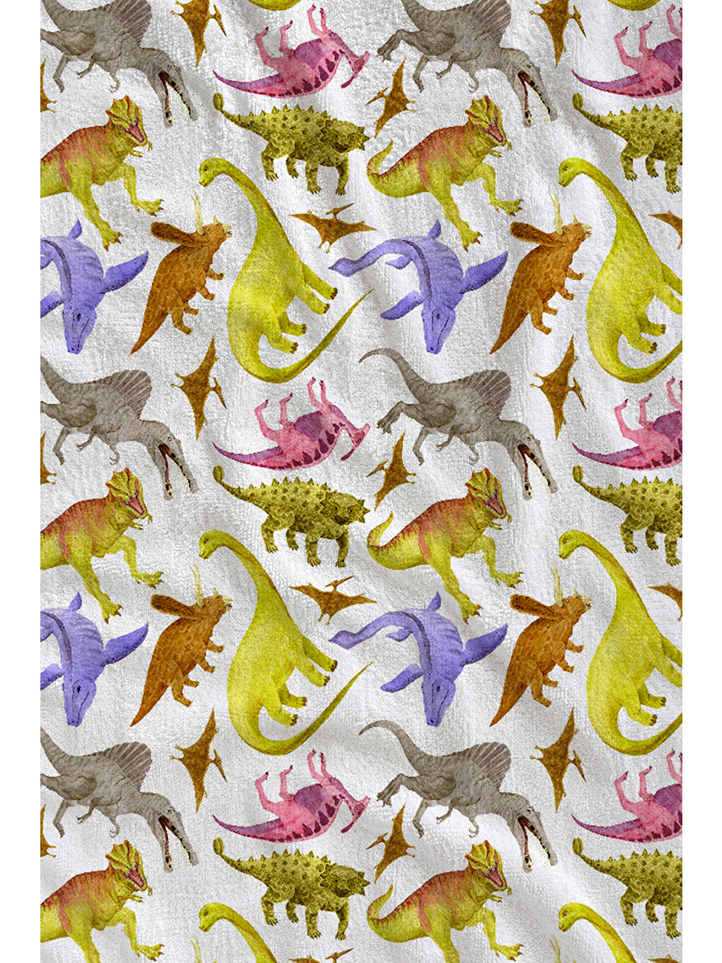 Beyaz Zemin Renkli Dinozor Desenli 70x150 Cm Dijital Baskılı Plaj Ve Banyo Havlusu-1