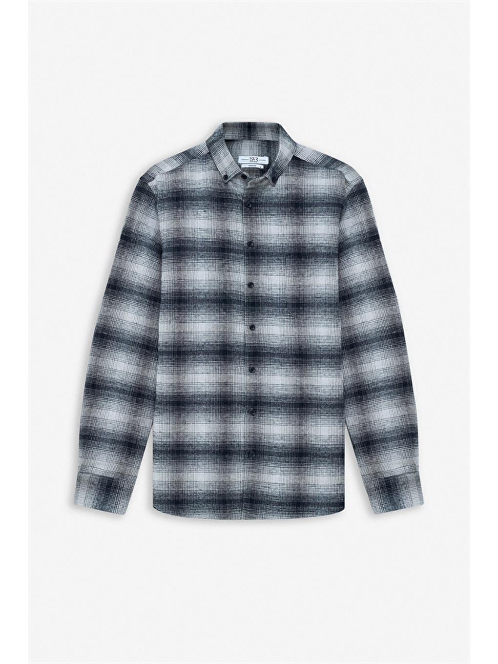 Siyah Regular Düğmeli Yaka Kareli Casual Gömlek-5