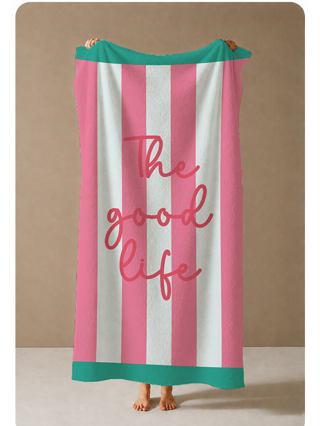 Milbay Grup Pembe Yeşil Dikey Çizgili Be Cool Yazılı 70x150 Cm Dijital Plaj Ve Banyo Havlusu-2422-3