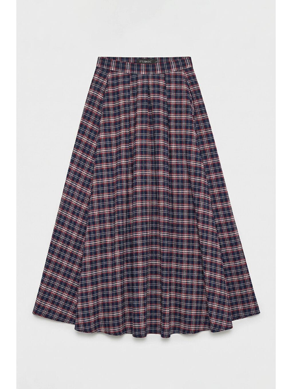 Kadın Lacivert Ekose s6-17 Maxi Boy Yırtmaç Detaylı Pamuk Pamuk Etek-5