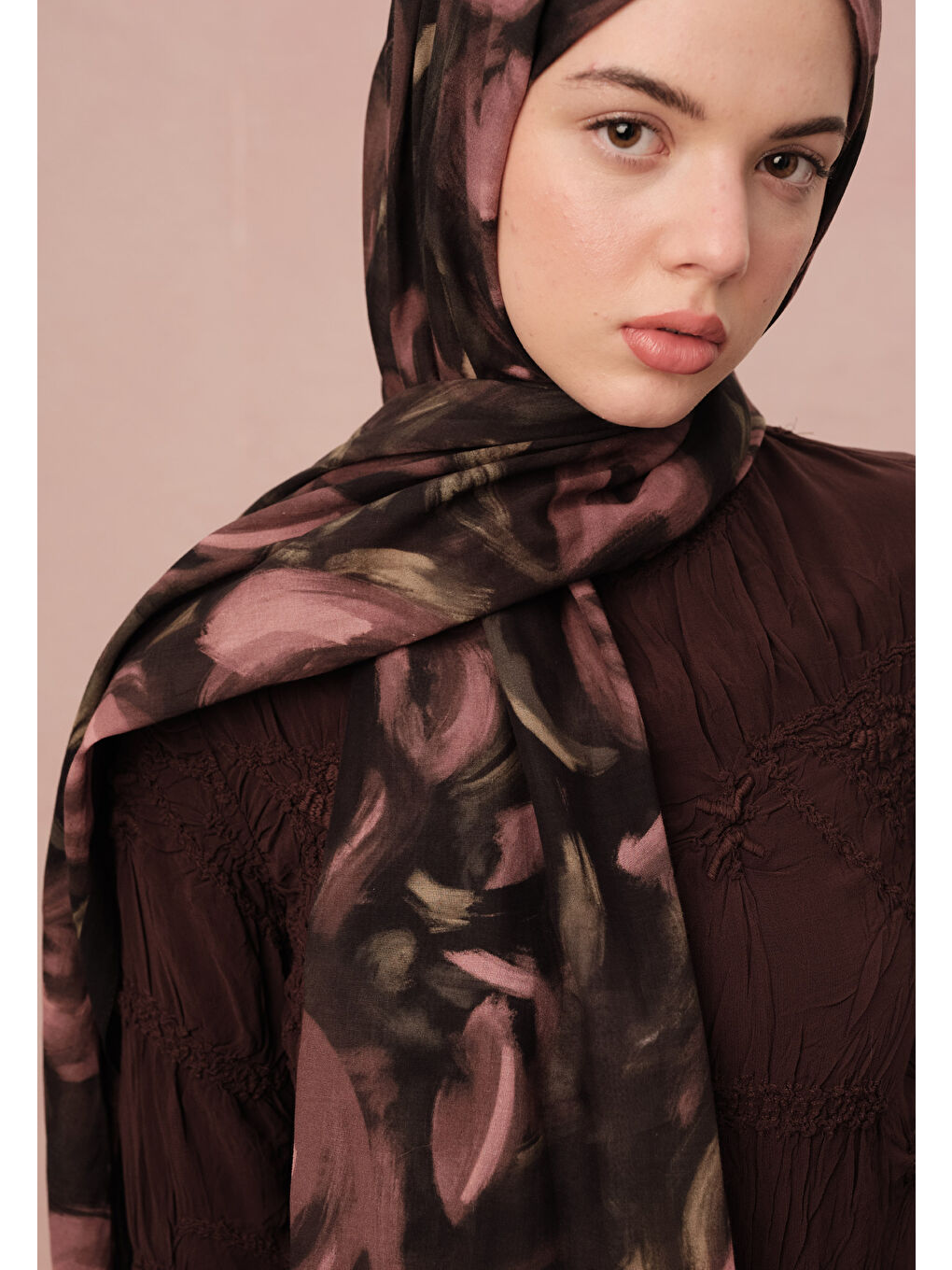 Pembe Rosaly Desen Vual Şal Gül Kurusu-1