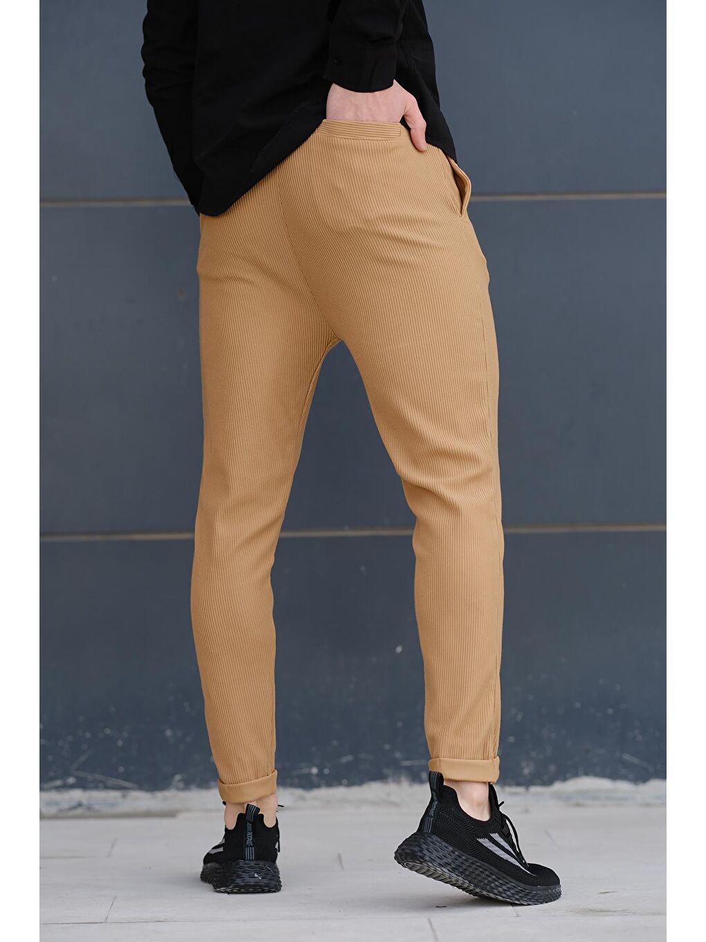 Oksit Camel Devaux Önü Dikiş Detaylı Slim Fit Duble Paça Erkek Eşofman Altı - 2