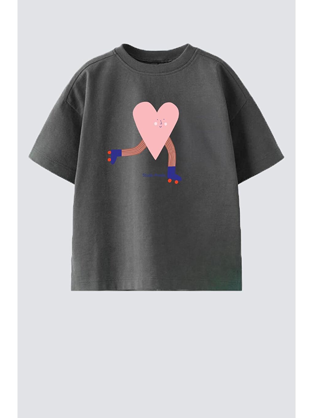 Antrasit Kız Çocuk Bisiklet Yaka Baskılı Tshirt