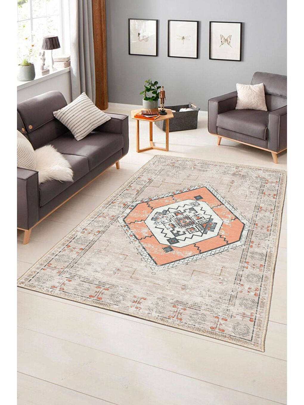 Turuncu Dekoratif Özel Tasarım Modern Halısı 120x180 cm