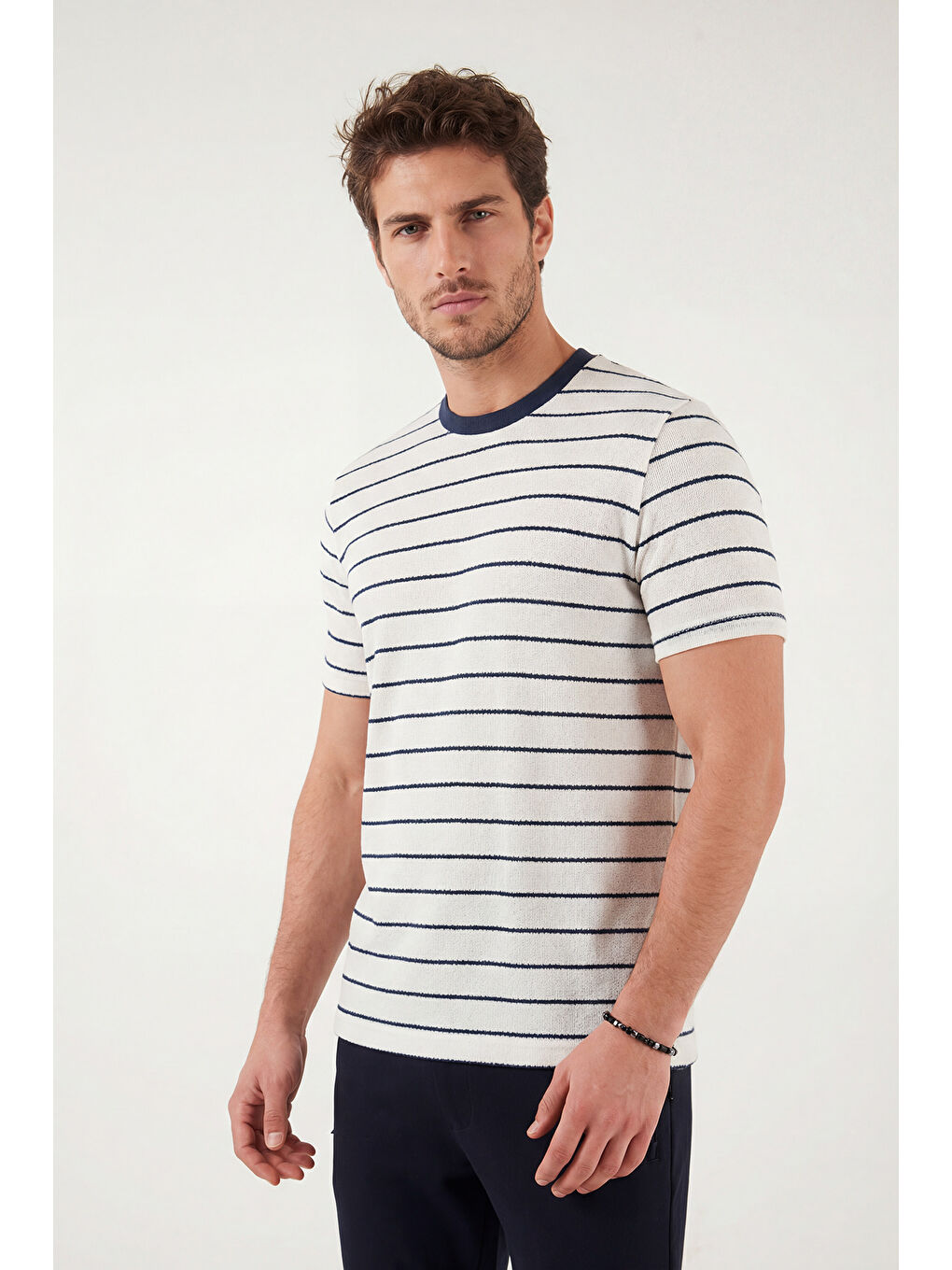 İndigo Pamuklu Regular Fit Çizgili Bisiklet Yaka T Shirt 5904039-4