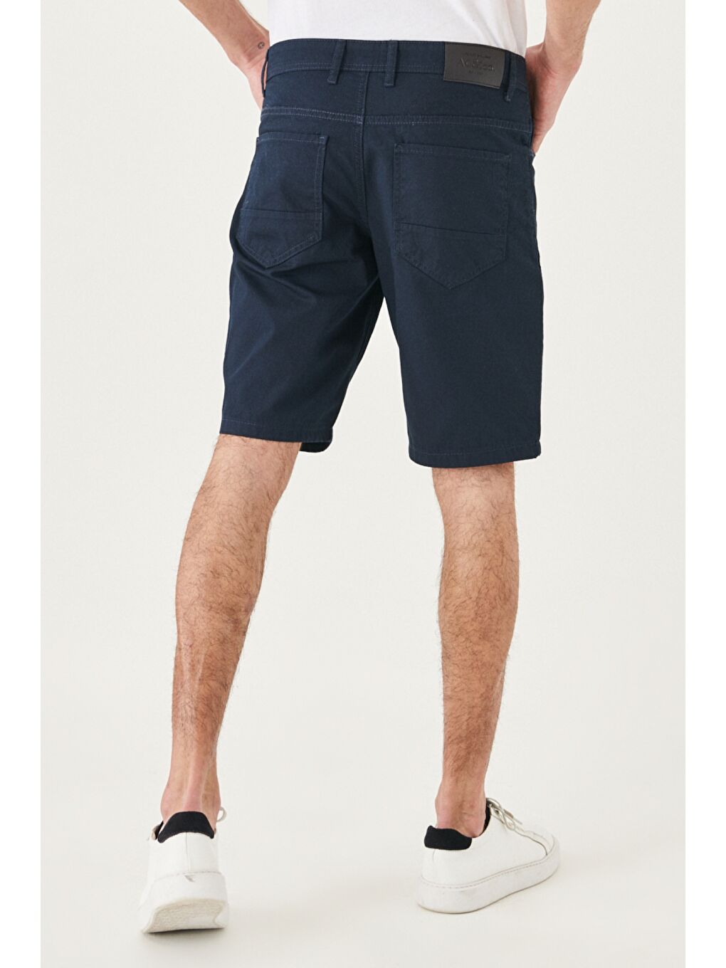 Erkek Lacivert Slim Fit Dar Kesim Armürlü %100 Pamuk Casual Chino Şort-2