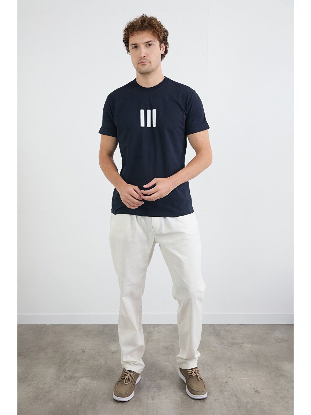 Lacivert Baskılı Bisiklet Yaka Tişört-2