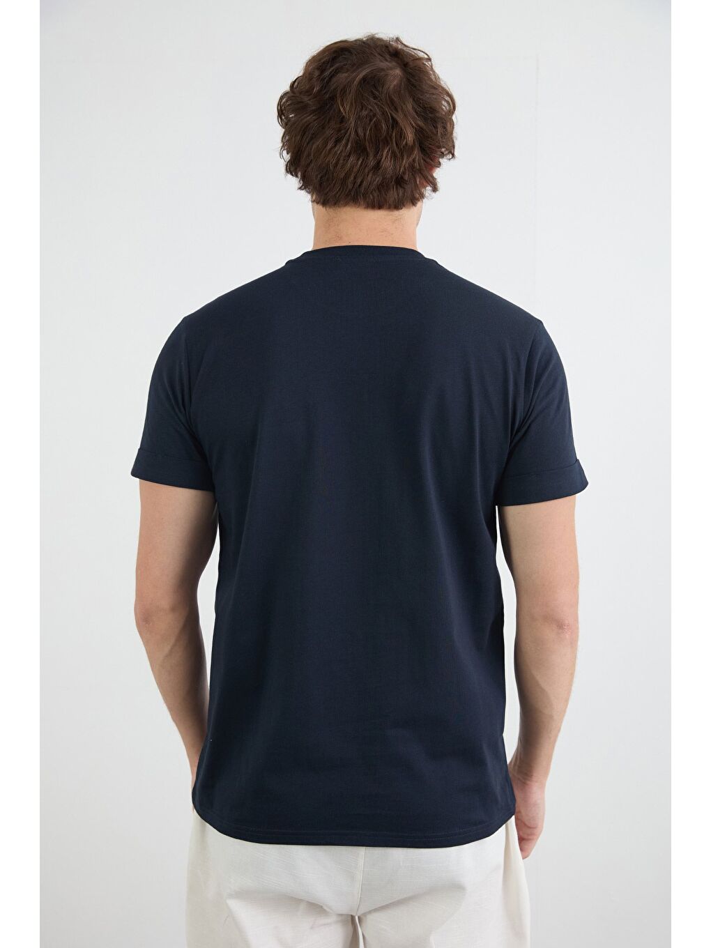 Lacivert Baskılı Bisiklet Yaka Tişört-3